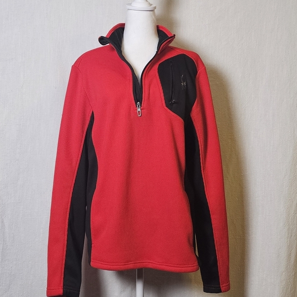 SPYDER Mens Cold WeatherQuarter Zip Pullover Red/Black Sweater/Sweatshirt SZ M - Picture 2 of 15